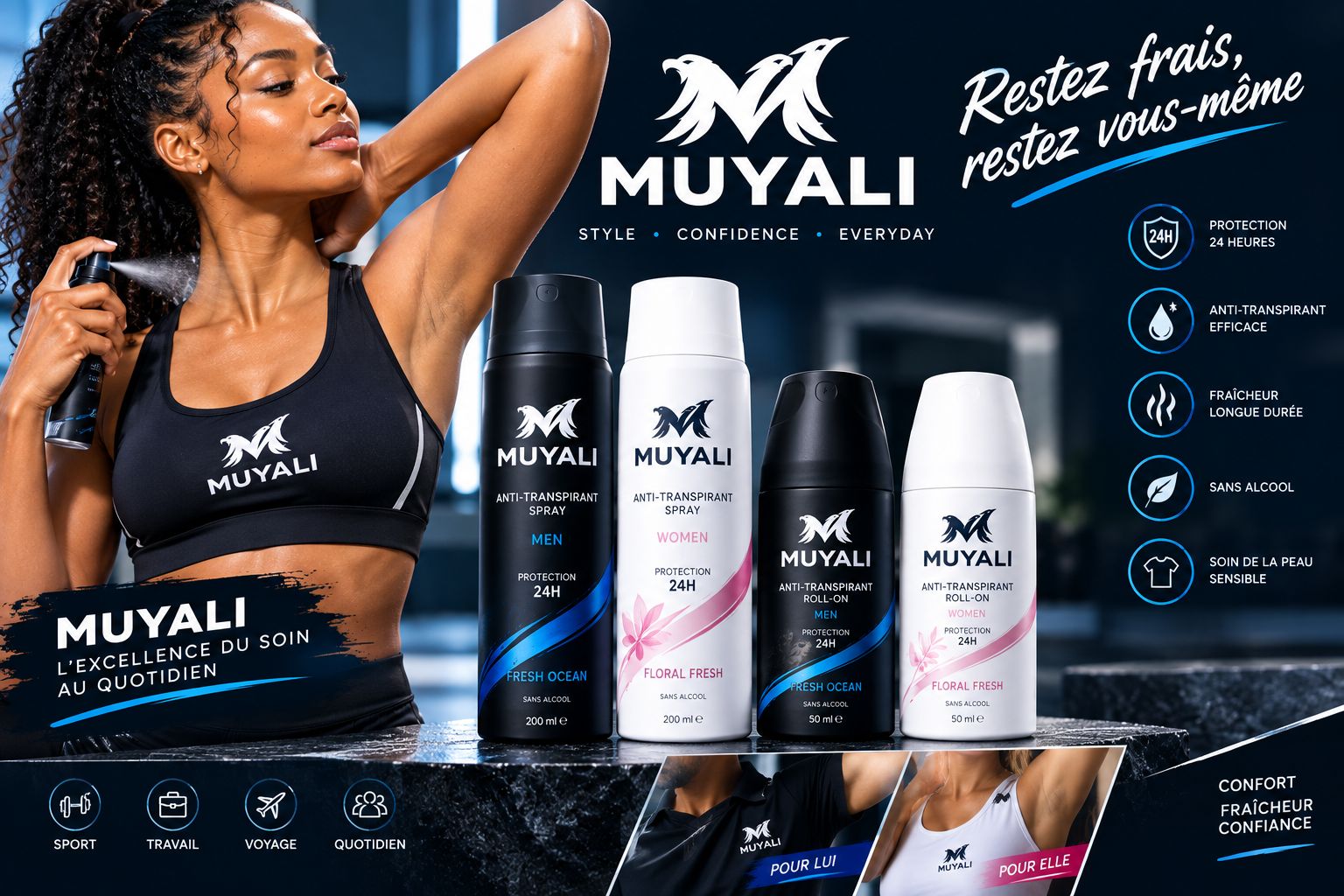 Anti-transpirant Muyali Style 24h pour lui et pour elle — Fresh Ocean, Floral Fresh