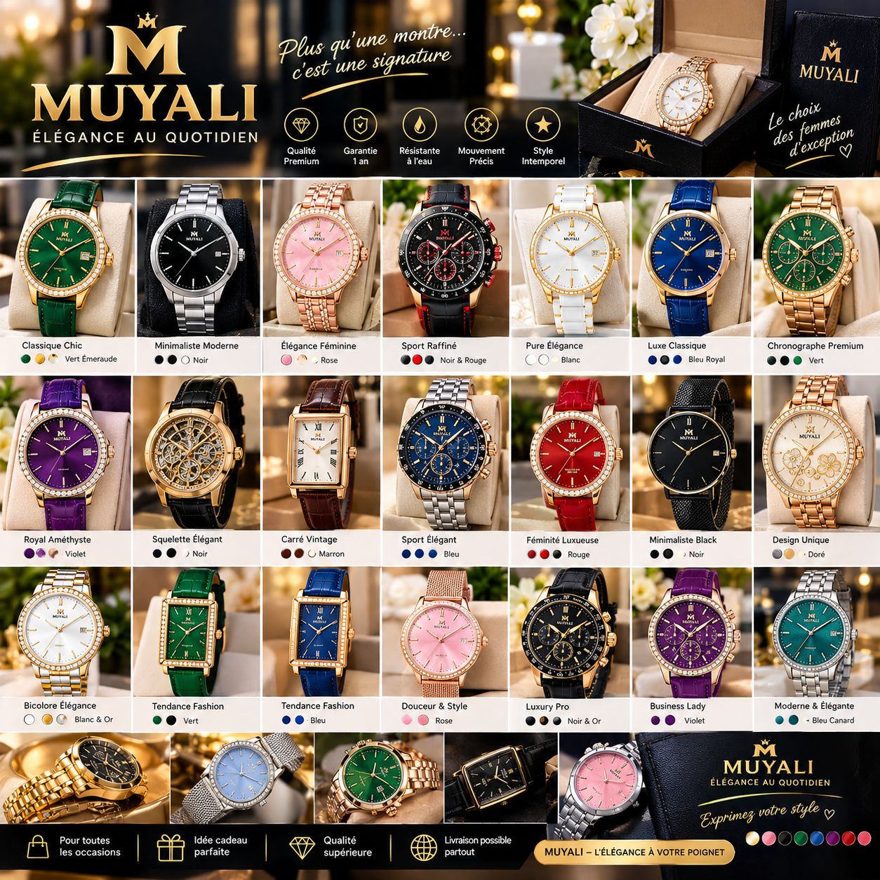 Catalogue complet montres hommes et femmes Muyali Style — bracelets acier et cuir